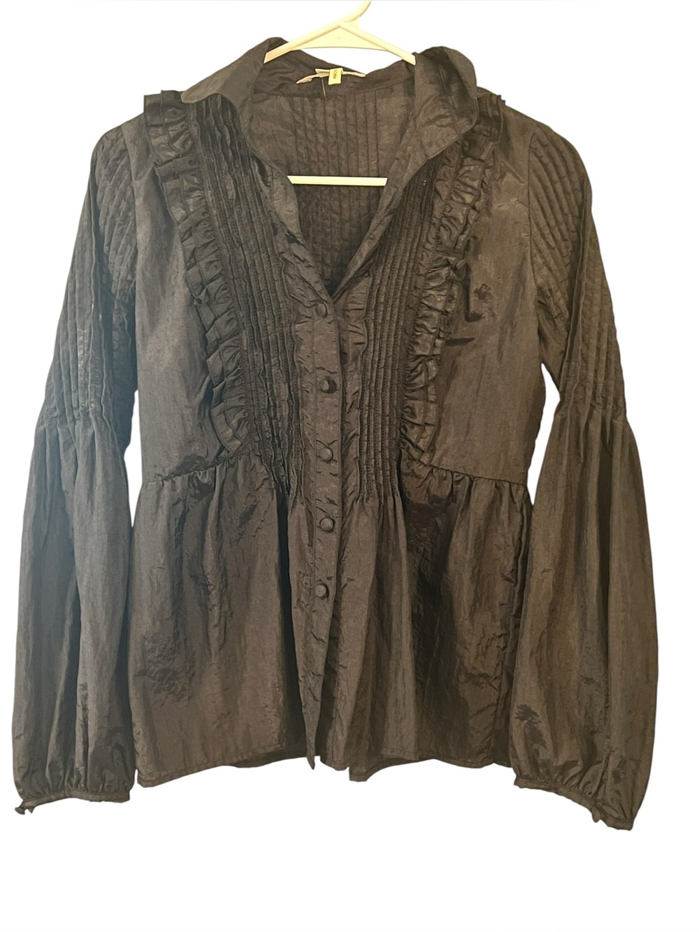 Goth black button up polyester blouse size 8
